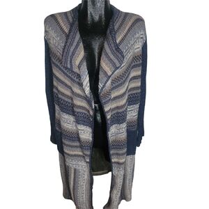 Vintage 90's Cotton Country Knit Open Front Mid Length Duster Cardigan S